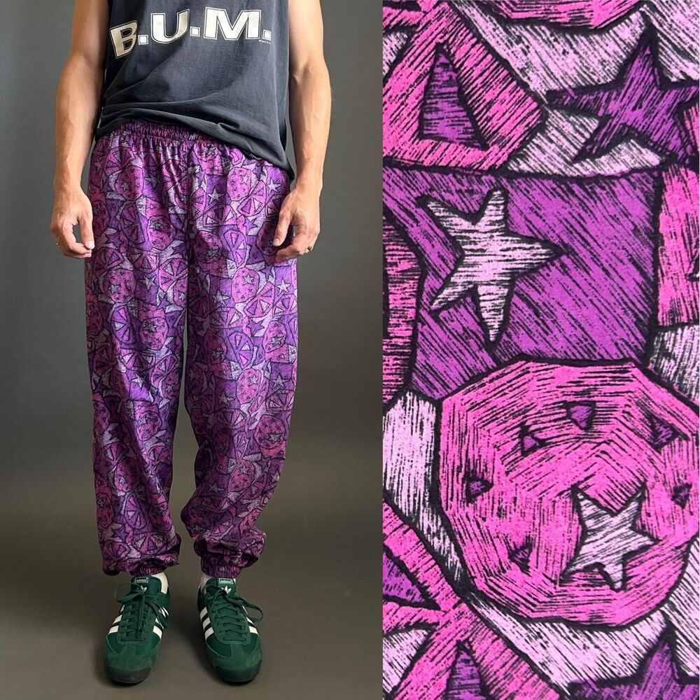 Vintage 1990s Abstract Print Jogger Pants, Medium Large